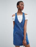 New Look Deep V Neck Pinny Dress - Blue