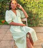 Vero Moda Tall Midi Dress With Puff Sleeves In Light Green