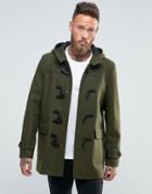Asos Wool Mix Duffle Coat In Khaki - Green