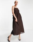 Glamorous Trapeze Midi Cami Dress In Brown Textured Fabric