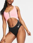 Nike Swimming Color Block Cut Out Swimsuit In Pink And Black