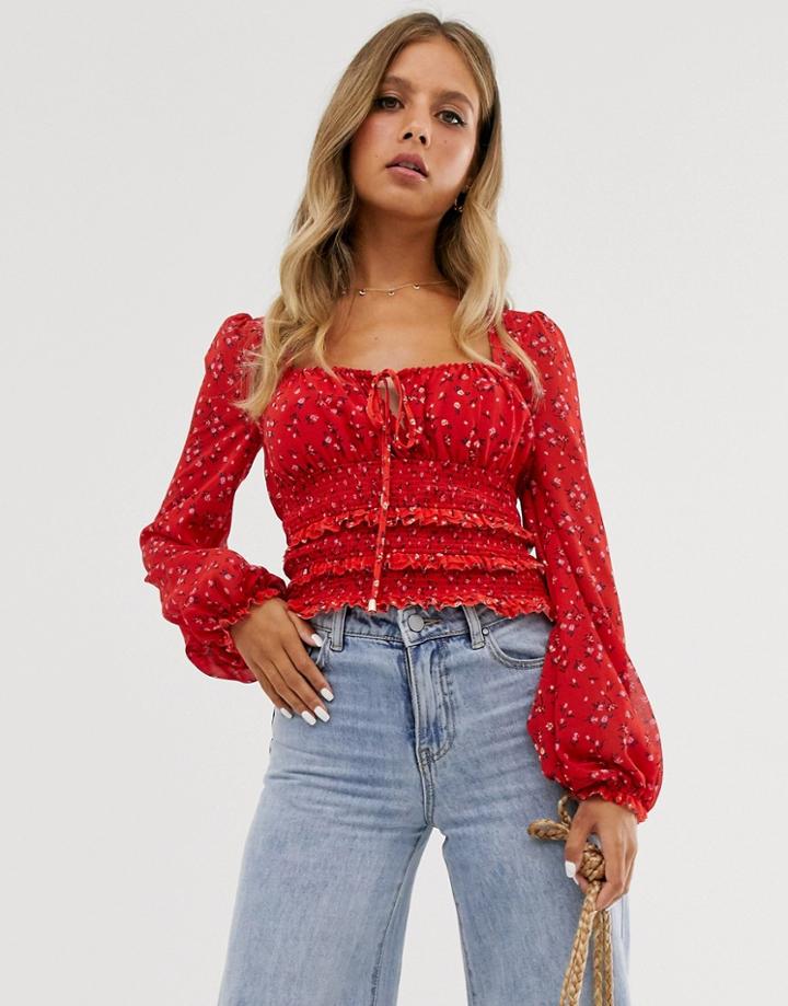 Free People Printed Milkmaid Top