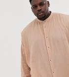 Asos Design Plus Oversized Drop Shoulder Longline Crinkle Grandad Collar Shirt In Pink
