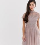 Asos Design Petite Mini Dress With Embellished Crop Top And Tulle Skirt-multi