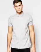 Asos Shirt In Gray Herringbone With Short Sleeves - Gray