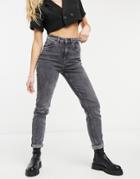 Pieces Cotton Blend Slim Leg Mom Jeans In Washed Gray - Gray-grey