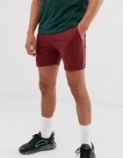 Asos Design Jersey Skinny Shorts In Shorter Length With Piping In Burgundy-red