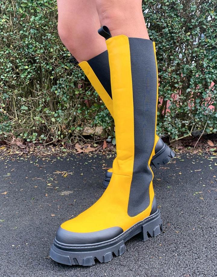 Public Desire Monique Chunky Knee Boots In Yellow