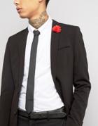 Asos Black Tie With Red Flower Lapel Pin Pack - Black