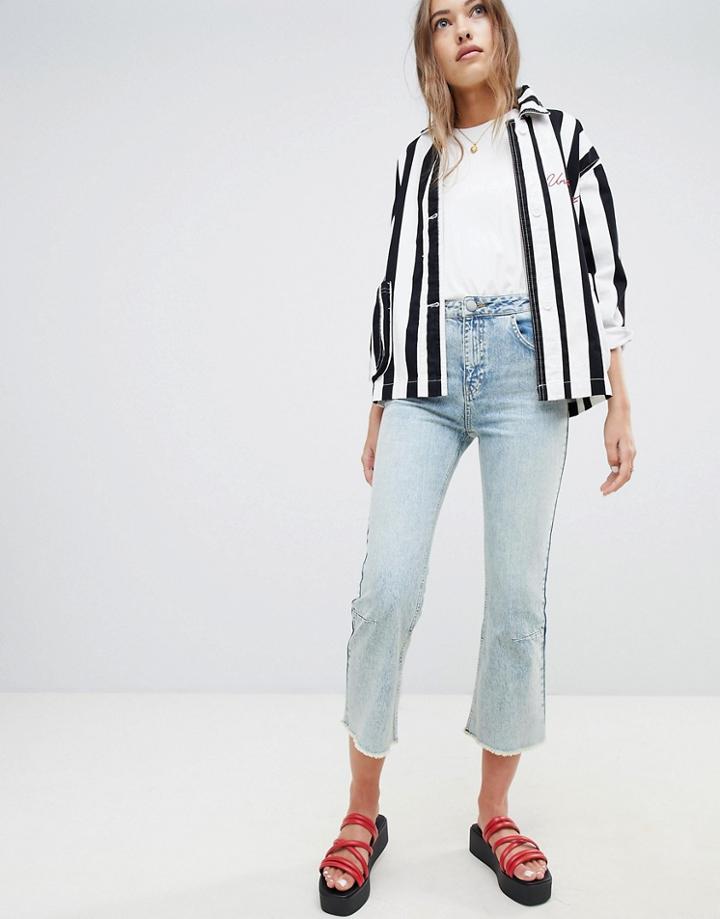 Asos Design Egerton Rigid Cropped Flare Jeans With Darts In Light Vintage Wash - Blue