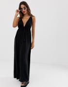 Asos Design Strappy Back Split Maxi Beach Dress In Black