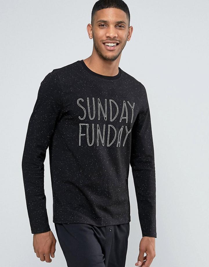 Asos Loungewear Long Sleeve Skater T-shirt In Nepp Fabric With Sunday Print - Black