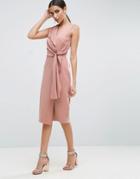Asos Wrap Front Pencil Dress With Tie Detail - Pink