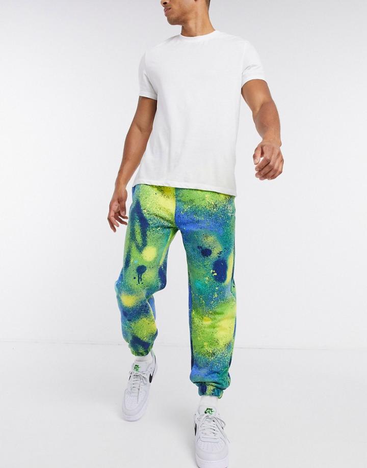 Bershka Tie Dye Sweatpants In Blue & Green - Part Of Set-blues