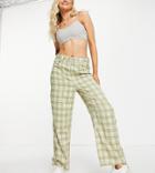 Collusion Unisex Recycled Polyester 90s Fit Baggy Dad Tailored Pants In Green Plaid-multi