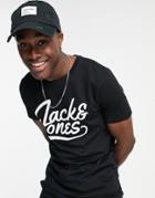 Jack & Jones Large Script Logo T-shirt In Black