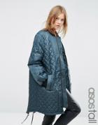 Asos Tall Longline Quilted Jacket - Green