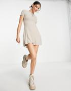Pull & Bear Short Sleeve Mini Dress In Stone-neutral