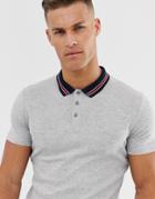 Selected Homme Polo Shirt With Tipping Collar - Gray