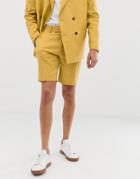 Asos Design Slim Suit Short In Mustard Linen - Yellow