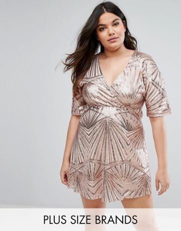 Club L Plus Sequin Skater Dress - Pink