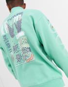 Asos Design Oversized Sweatshirt With Half Zip & Multi Placement Print-blue