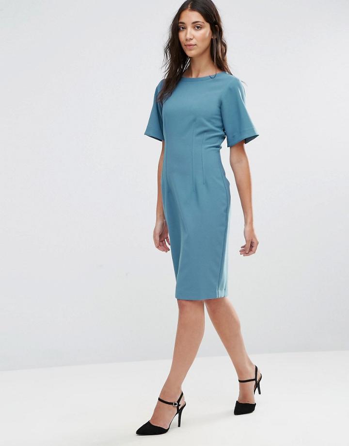 Closet Seam Detail V-back Pencil Dress - Blue