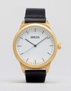 Breda Rand Black Leather Watch With Gold Face - Black
