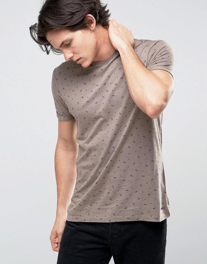 Esprit Ditsy Print T-shirt In 100% Cotton - Brown