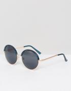 Missguided Block Color Round Frame Sunglasses - Navy