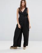 Neon Rose Wrap Jumpsuit - Black