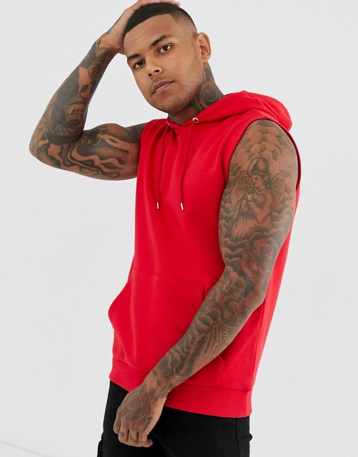 Asos Design Sleeveless Hoodie In Bright Red - Red