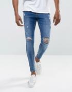 Gym King Super Skinny Jeans In Midwash Blue With Distressing - Blue