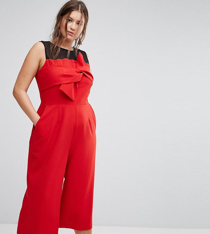 Simply Be Bow Front Culotte Jumpsuit - Red