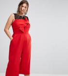 Simply Be Bow Front Culotte Jumpsuit - Red