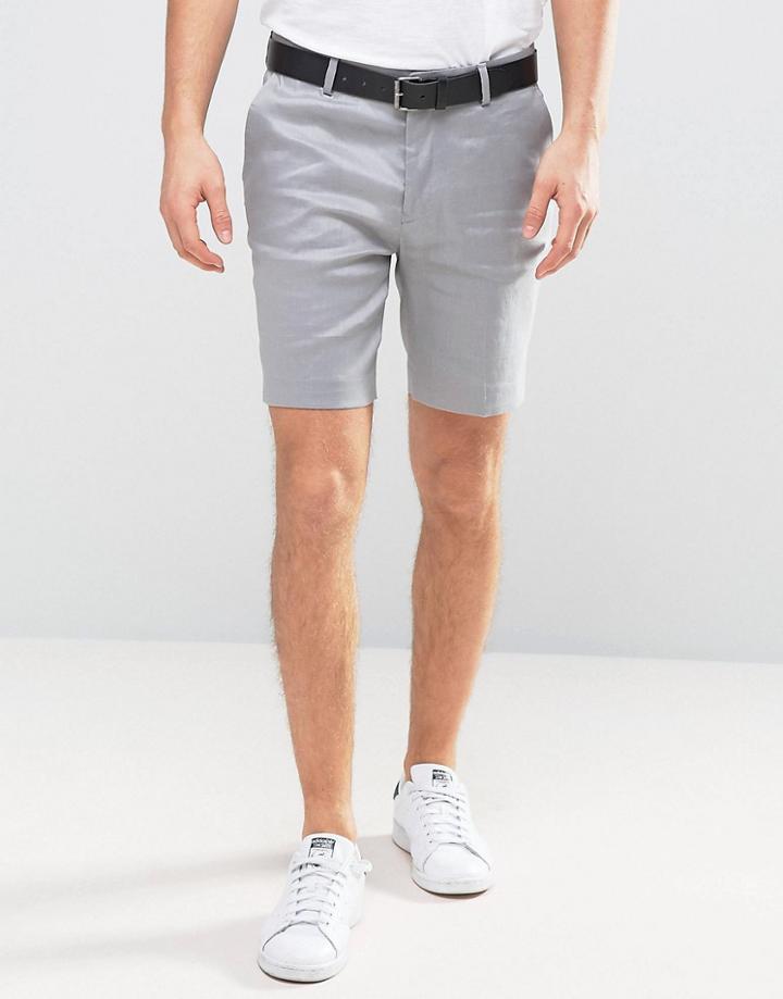 Asos Slim Smart Shorts In Gray Linen Mix - Gray