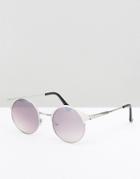 Asos Round Sunglasses In Silver With Silver Mirror Frame - Silver