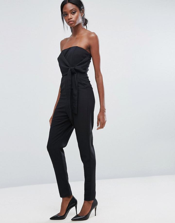 Lavish Alice Bandeau Jumpsuit With Tie Detail - Black