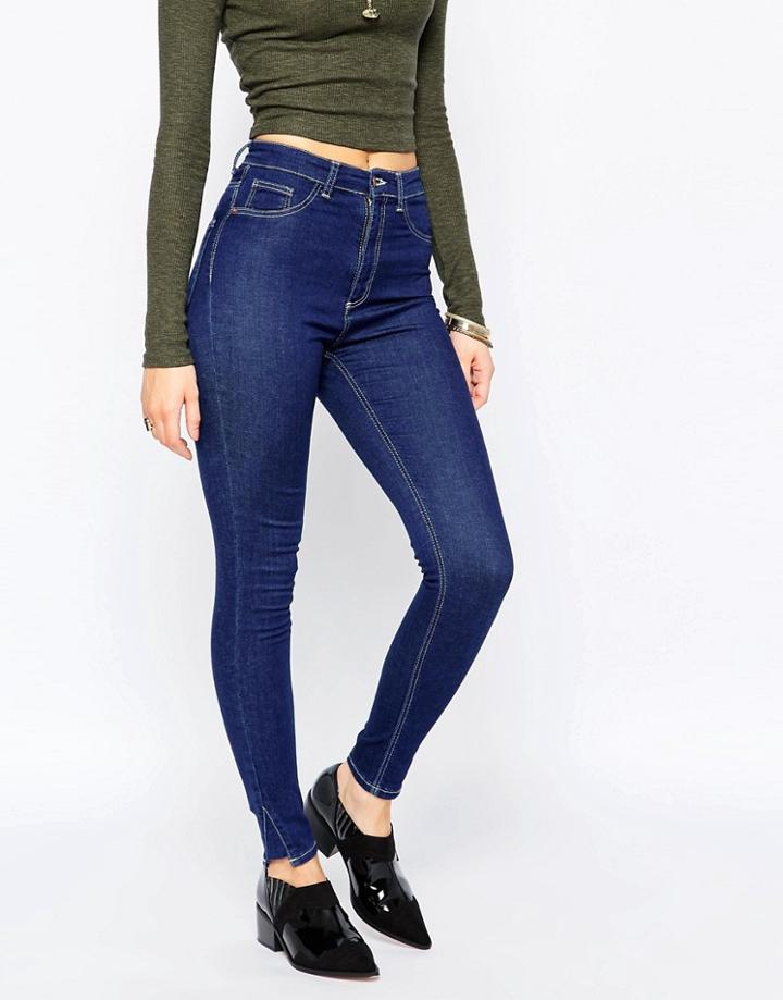 Pull & Bear Skinny Jean With Split Ankle Detail - Navy