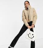 Only Petite Cropped Padded Jacket In Taupe-neutral