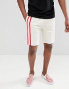 Asos Design Jersey Shorts With Side Stripes - Beige