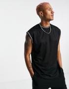 Asos Design Basketball Tank In Black Mesh Fabric
