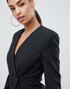 Asos Design Suit Blazer With Sharp Shoulders In Cut About Pinstripe-multi