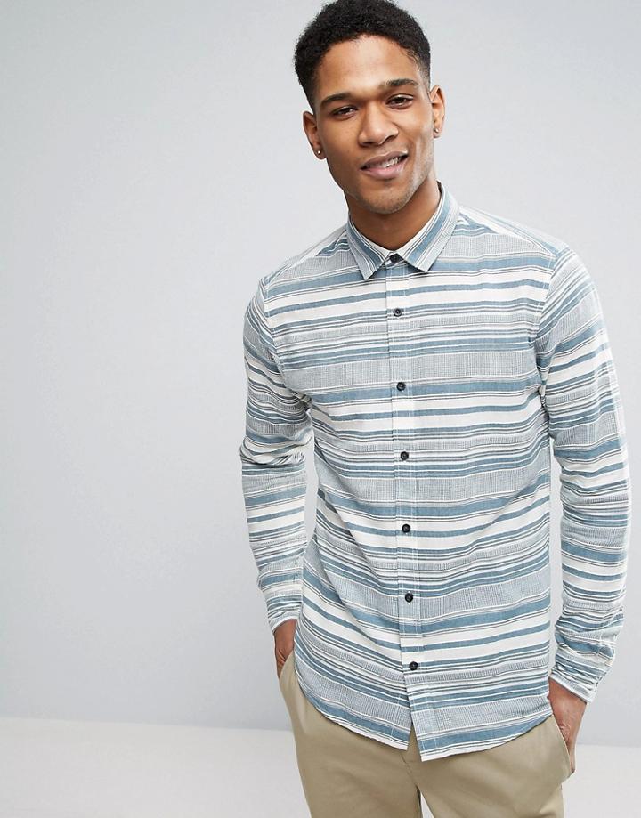 Only & Sons Shirt In Slim Fit With Jacquard Stripe - Blue