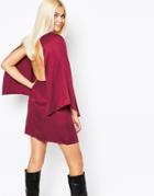 Motel Cape Sleeve Shift Dress With Open Back - Red