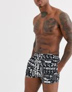 Asos Design Swim Shorts In Monochrome Print Super Short Length