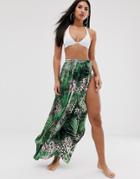 Asos Design Maxi Beach Sarong In Animal Palm Print-multi