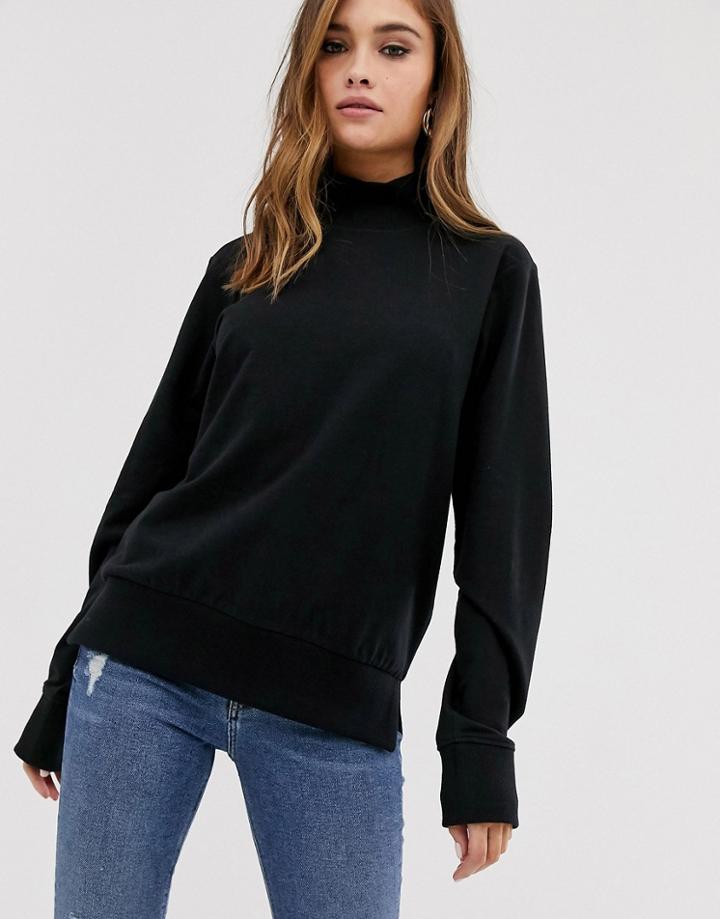 Asos Design High Neck Lightweight Sweatshirt In Black