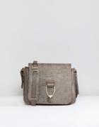 Paul Costelloe Real Leather Cross Body Bag With Lizard Effect Fold Over Detail - Brown