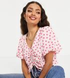 River Island Petite Ruched Front Polka Dot Cropped Top In Pink